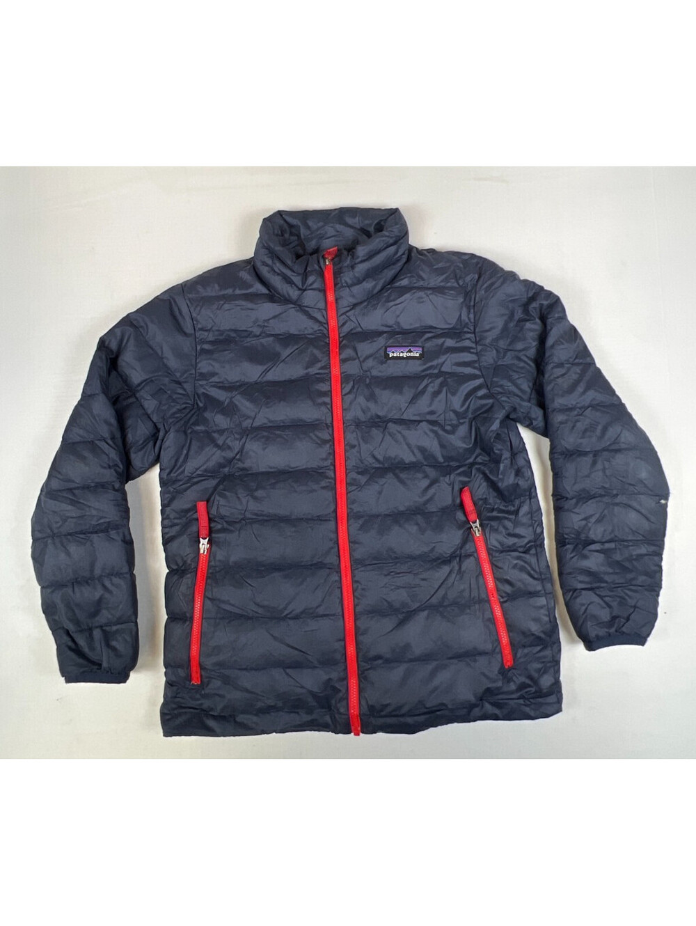 Patagonia Kids S 7-8 Navy Blue Down Puffer Jacket Red Zipper Lightweight